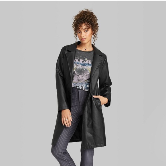 wild fable Jackets & Blazers - Wild Fable Faux Leather Trenxh Coat Black XL